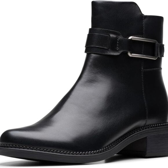 Clarks Black Leather Ankle Boot Size 9.5 W - Picture 1 of 3